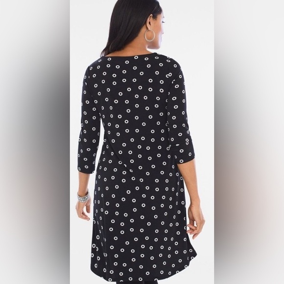 Chicos Circle Grommet Dot Print Asymmetrical High Low Tunic Shirt - Picture 4 of 14